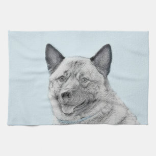 Linge De Cuisine Peinture norvégienne Elkhound - Art original Chien