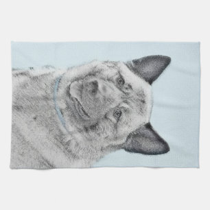 Linge De Cuisine Peinture norvégienne Elkhound - Art original Chien