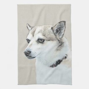 Linge De Cuisine Peinture norvégienne Lundehund - Art original chie