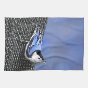 Linge De Cuisine Peinture Nuthatch à poitrine blanche Art original