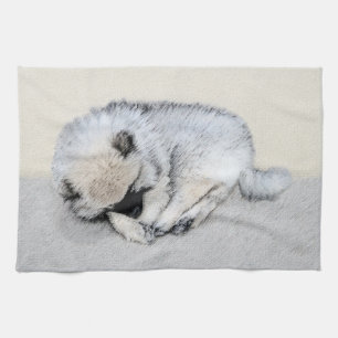Linge De Cuisine Peinture originale de Chien à chiot dormant