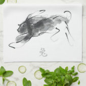 Linge De Cuisine Peinture originale Rabbit chinois Année Zodiac KT (Plié)