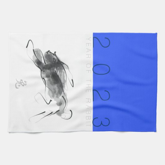 Linge De Cuisine Peinture originale Rabbit chinois Année Zodiac KT (Horizontal)