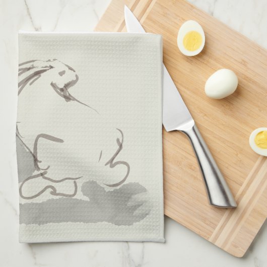 Linge De Cuisine Peinture originale Rabbit chinois Année Zodiac KT2 (Quart Plié)