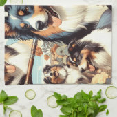 Linge De Cuisine Peinture rétro Australian Shepherd sans couture (Plié)