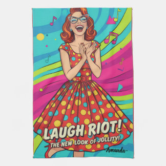 Linge De Cuisine Peinture rétro personnalisée femme qui rit Jolly R