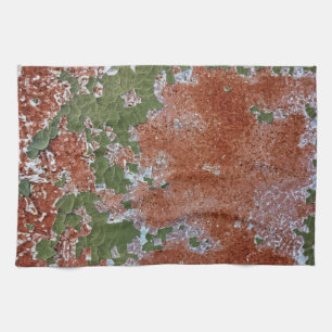 Linge De Cuisine Peinture verte écaillée motif métal rouillé