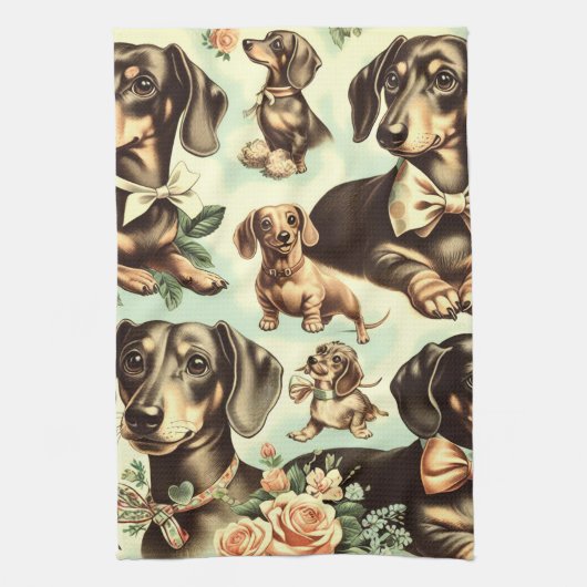 Linge De Cuisine Peinture vintage Dachshund transparente (Vertical)