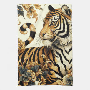 Linge De Cuisine Peinture vintage de tigre d'or