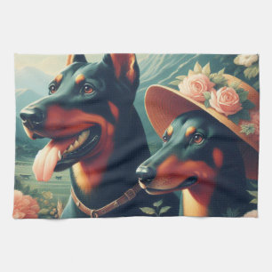 Linge De Cuisine Peinture vintage Doberman