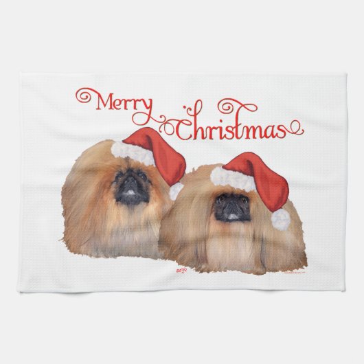 Linge De Cuisine Pékinois Joyeux Noël (Horizontal)