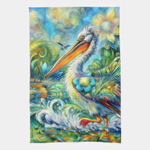 Linge De Cuisine Pélican au pays des merveilles Floral Vert Bleu ja