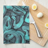 Linge De Cuisine pensée profonde - noir et turquoise : (Quart Plié)