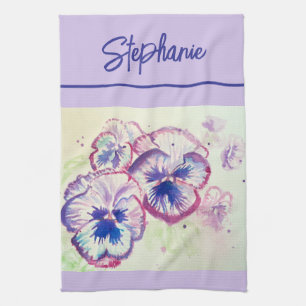 Linge De Cuisine Pensée rose aquarelle femmes lavande lilas