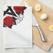 Linge De Cuisine Pentagramme aux roses rouges (Quart Plié)