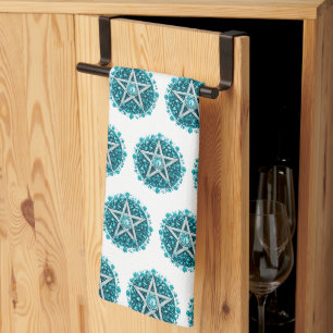 Linge De Cuisine Pentagramme Floral Vert Sorcière Blanc Halloween