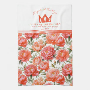 Linge De Cuisine Peonies Floral Rose Orange Reine de la cuisine
