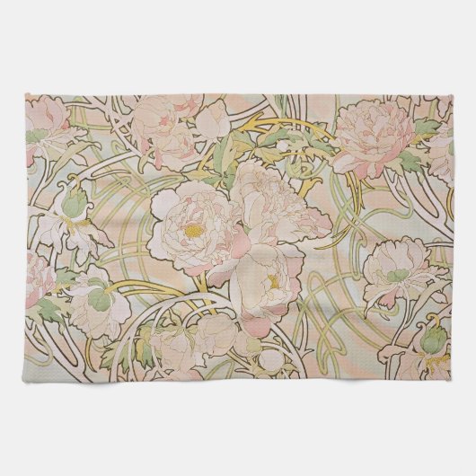 Linge De Cuisine Peonies Motif Abstrait Alphonse Mucha (Horizontal)
