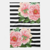 Linge De Cuisine peonies rayures noires (Vertical)