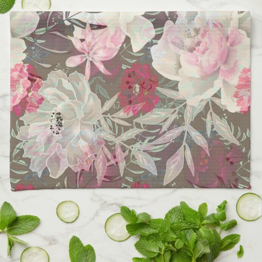 Linge De Cuisine Peonies rose rose fleurs fleurs jardin fleurie bou (Plié)