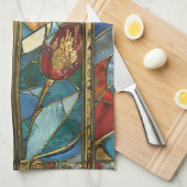 Linge De Cuisine Pépites en chef rouges en verre tendu au lever du  (Quart Plié)