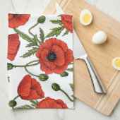 Linge De Cuisine Pépites, rouge et vert sur blanc (Quart Plié)