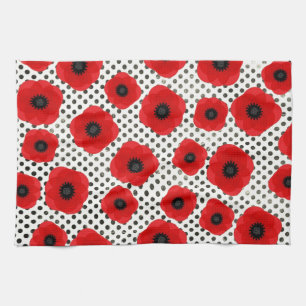 Linge De Cuisine Pépites rouges brillantes Noir et Blanc Polka Dot