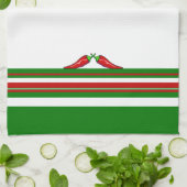 Linge De Cuisine Peppers et bandes rouges, vertes et blanches (Plié)