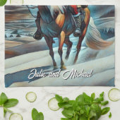 Linge De Cuisine Père Noël à cheval Noël (Plié)