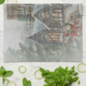 Linge De Cuisine Père Noël ancienne avec enfants devant une église (Plié)