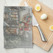 Linge De Cuisine Père Noël ancienne avec enfants devant une église (Quart Plié)