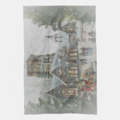 Linge De Cuisine Père Noël ancienne avec enfants devant une église (Vertical)