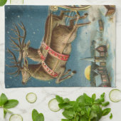 Linge De Cuisine Père Noël Antique Sleigh Reindeer (Plié)