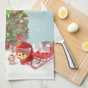 Linge De Cuisine Père Noël avec arbre de Noël