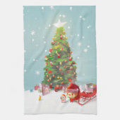 Linge De Cuisine Père Noël avec arbre de Noël (Vertical)