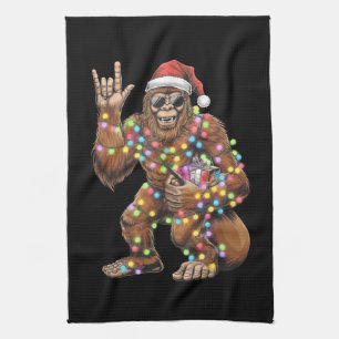 Linge De Cuisine Père Noël Bigfoot Lumières de Noël Rock Drôle 