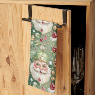 Linge De Cuisine Père Noël bijou aquarelle style vintage Noël