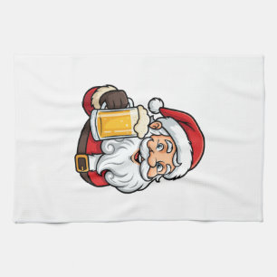 Linge De Cuisine Père Noël buvant de la bière Graphique de Noël