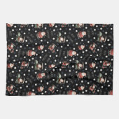 Linge De Cuisine Père Noël de golf sur noir (Horizontal)