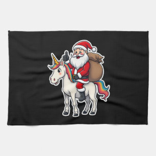 Linge De Cuisine Père Noël de Noël à cheval sur une licorne - Fille