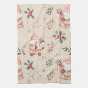Linge De Cuisine Père Noël de Noël rose poussiéreux aquarelle botan