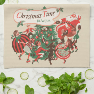 Linge De Cuisine Père Noël de Noël vintage et enfants dansants