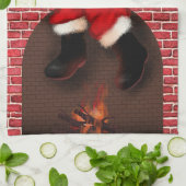 Linge De Cuisine Père Noël descend la cheminée (Plié)