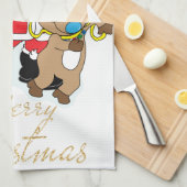 Linge De Cuisine Père Noël et Reindeers Joyeux Noël (Quart Plié)
