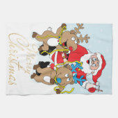 Linge De Cuisine Père Noël et Reindeers Joyeux Noël (Horizontal)