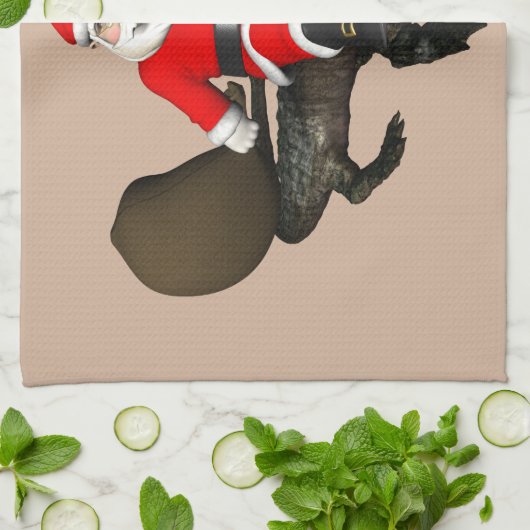 Linge De Cuisine Père Noël Festif Montant Un Alligator (Plié)