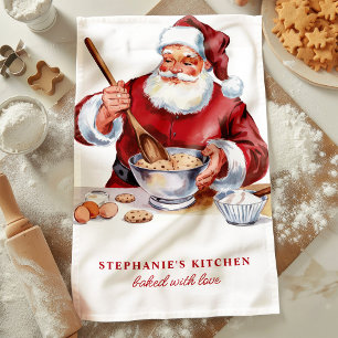 Linge De Cuisine Père Noël mélangeant des cookies Noël personnalisé