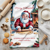 Linge De Cuisine Père Noël préparant des biscuits Joyeux Noël perso