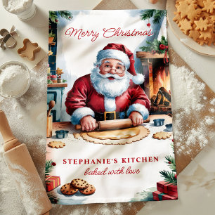 Linge De Cuisine Père Noël préparant des biscuits personnalisé Joye