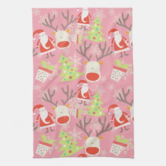 Linge De Cuisine Père Noël, Reindeer, sapin de Noël et Plante point (Vertical)